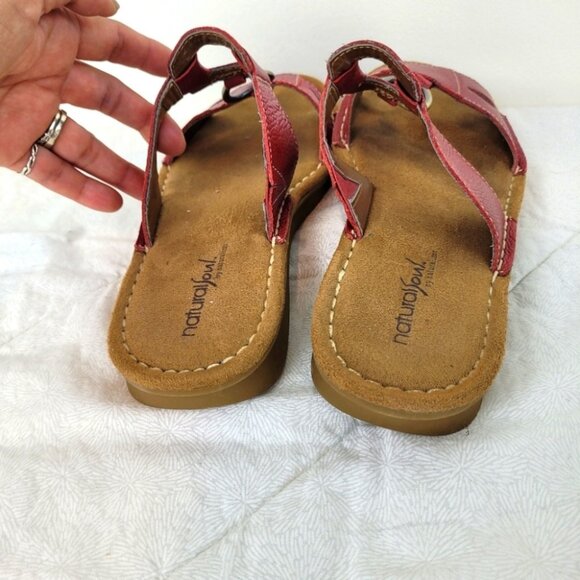 Natural Soul Dalbert red leather slide sandals two straps square silver accent 8 - Picture 5 of 9